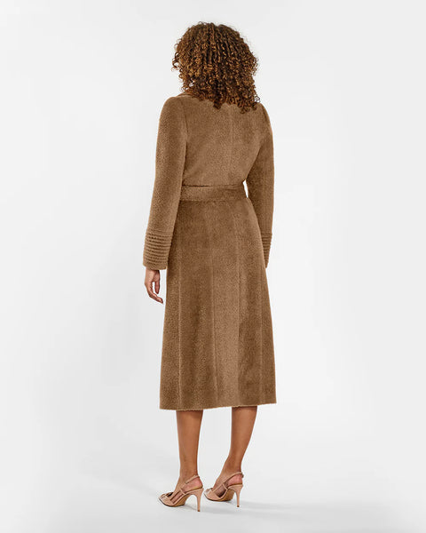 Pre-Order SENTALER Boucle Alpaca Long Notched Collar Wrap Coat- Dark Camel