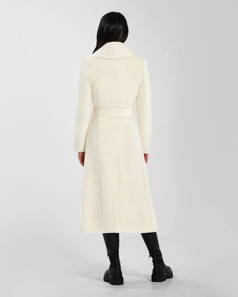 Pre-Order SENTALER Boucle Alpaca Long Notched Collar Wrap Coat- Ivory
