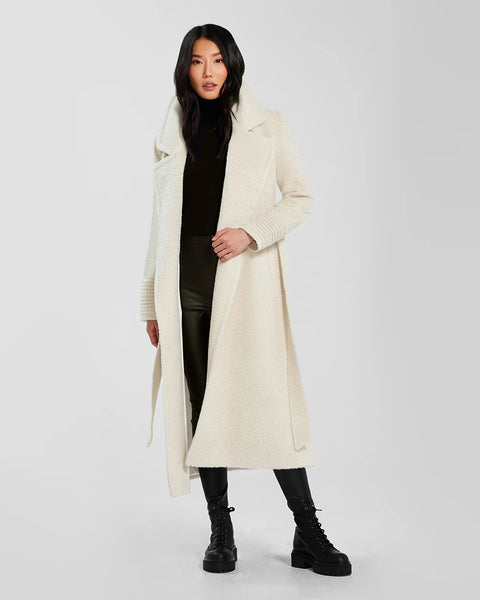 Pre-Order SENTALER Boucle Alpaca Long Notched Collar Wrap Coat- Ivory