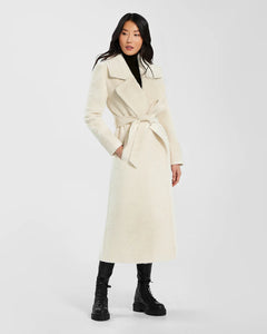Pre-Order SENTALER Boucle Alpaca Long Notched Collar Wrap Coat- Ivory