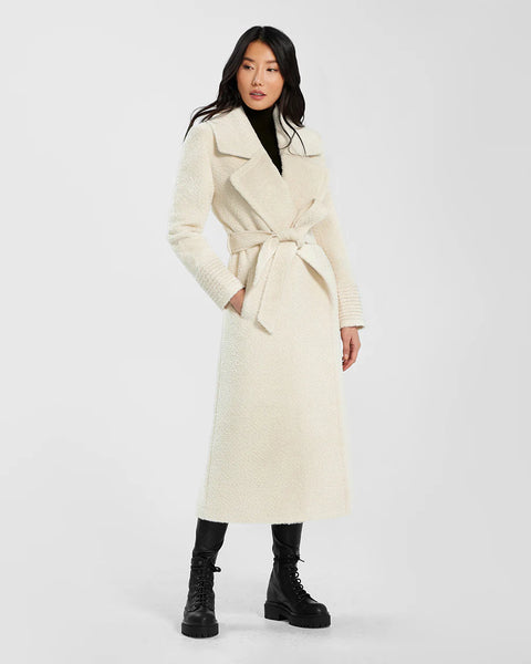 Pre-Order SENTALER Boucle Alpaca Long Notched Collar Wrap Coat- Ivory