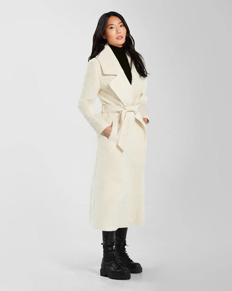 Pre-Order SENTALER Boucle Alpaca Long Notched Collar Wrap Coat- Ivory