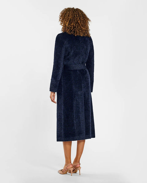 Pre-Order SENTALER Boucle Alpaca Long Notched Collar Wrap Coat- Midnight Blue