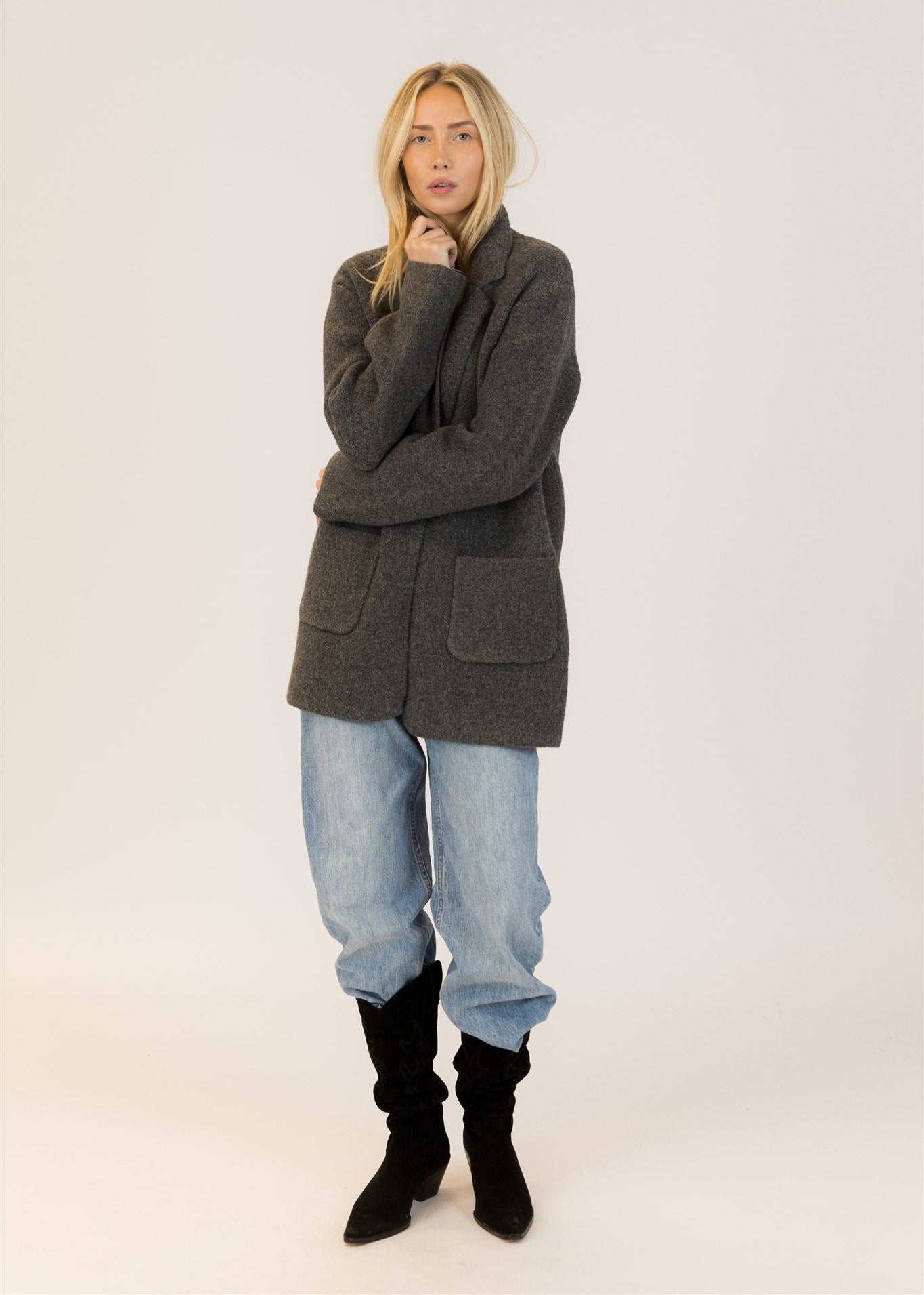 Lyla + Luxe Genie Sweater Blazer - Dark Grey