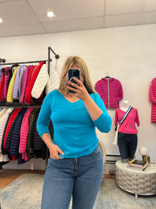 Esthème Cotton V-Neck Aqua Sweater