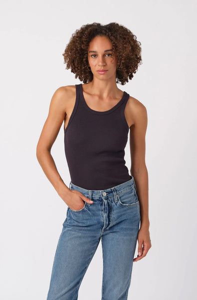 AMO Long Ribbed Tank- Vintage Black