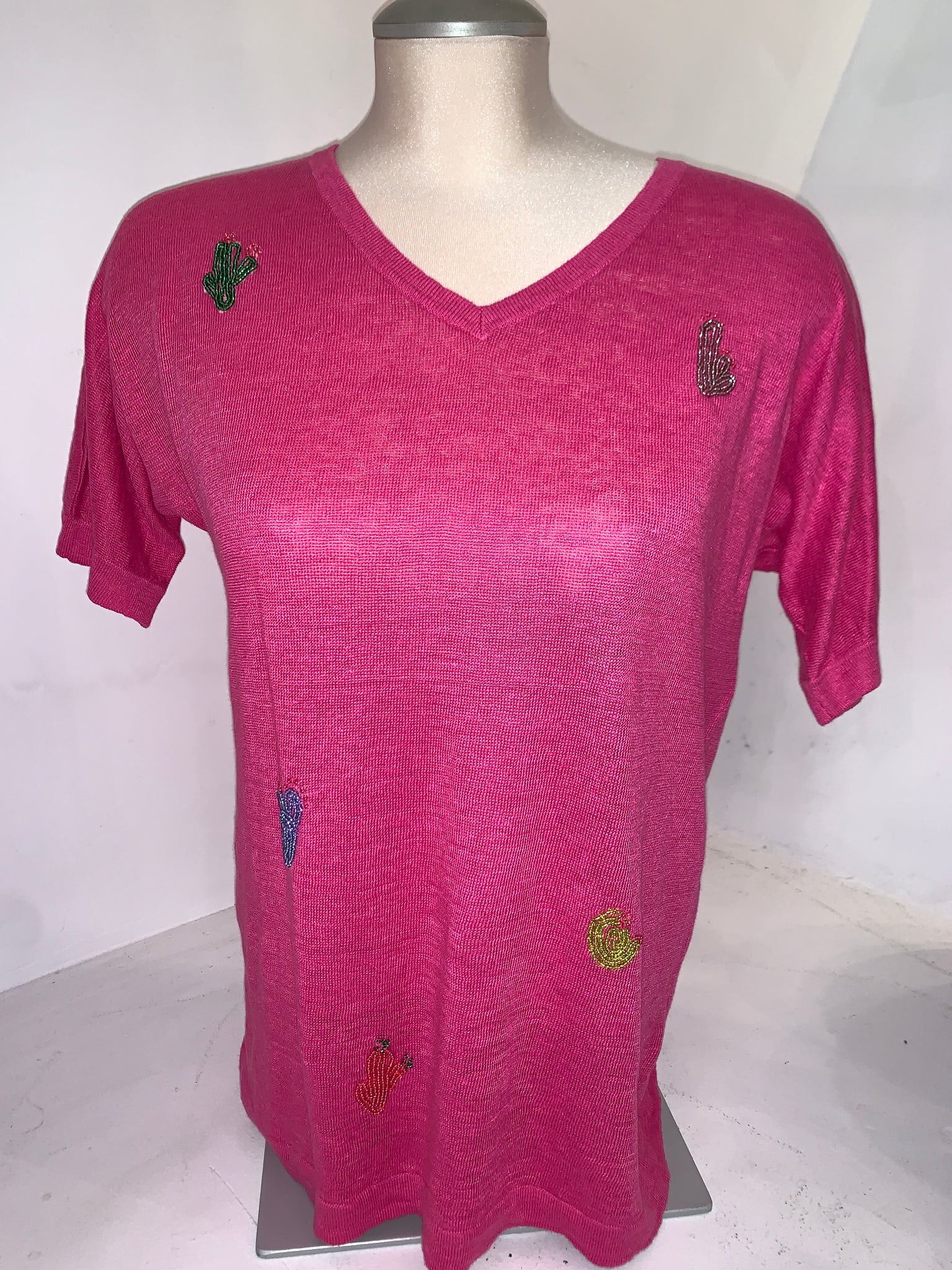 Esthème Cactus Motif Knit V-Neck