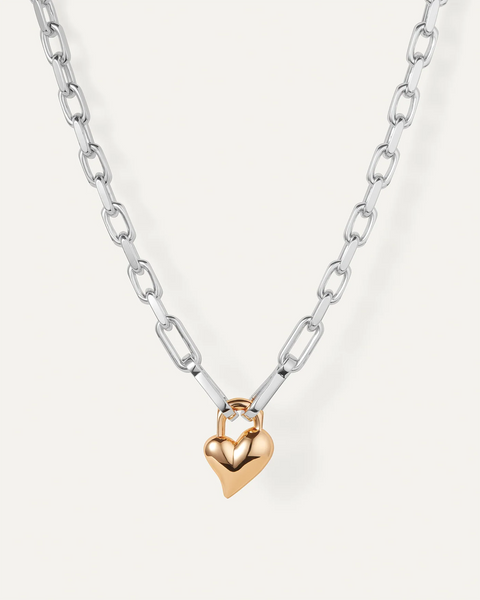 Jenny Bird Padlock Heart Pendant Necklace - Two-Tone