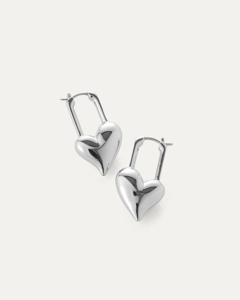 Jenny Bird Padlock Heart Earrings - Silver