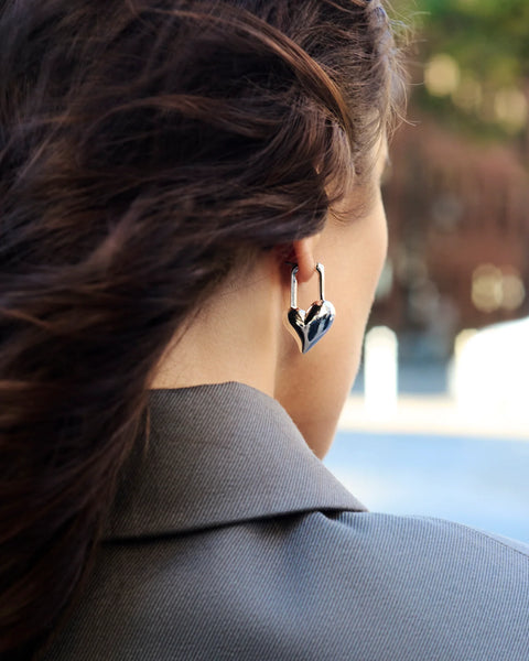 Jenny Bird Padlock Heart Earrings - Silver
