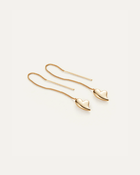 Jenny Bird Puffy Heart Threader Earrings - Gold