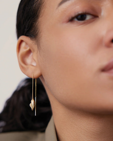 Jenny Bird Puffy Heart Threader Earrings - Gold