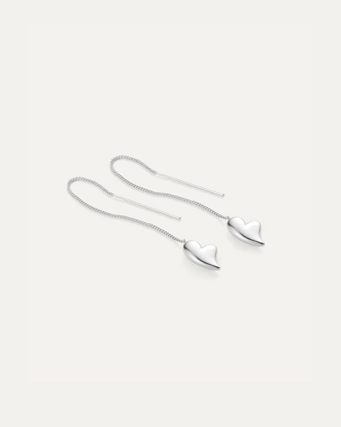 Jenny Bird Puffy Heart Threader Earrings - Silver