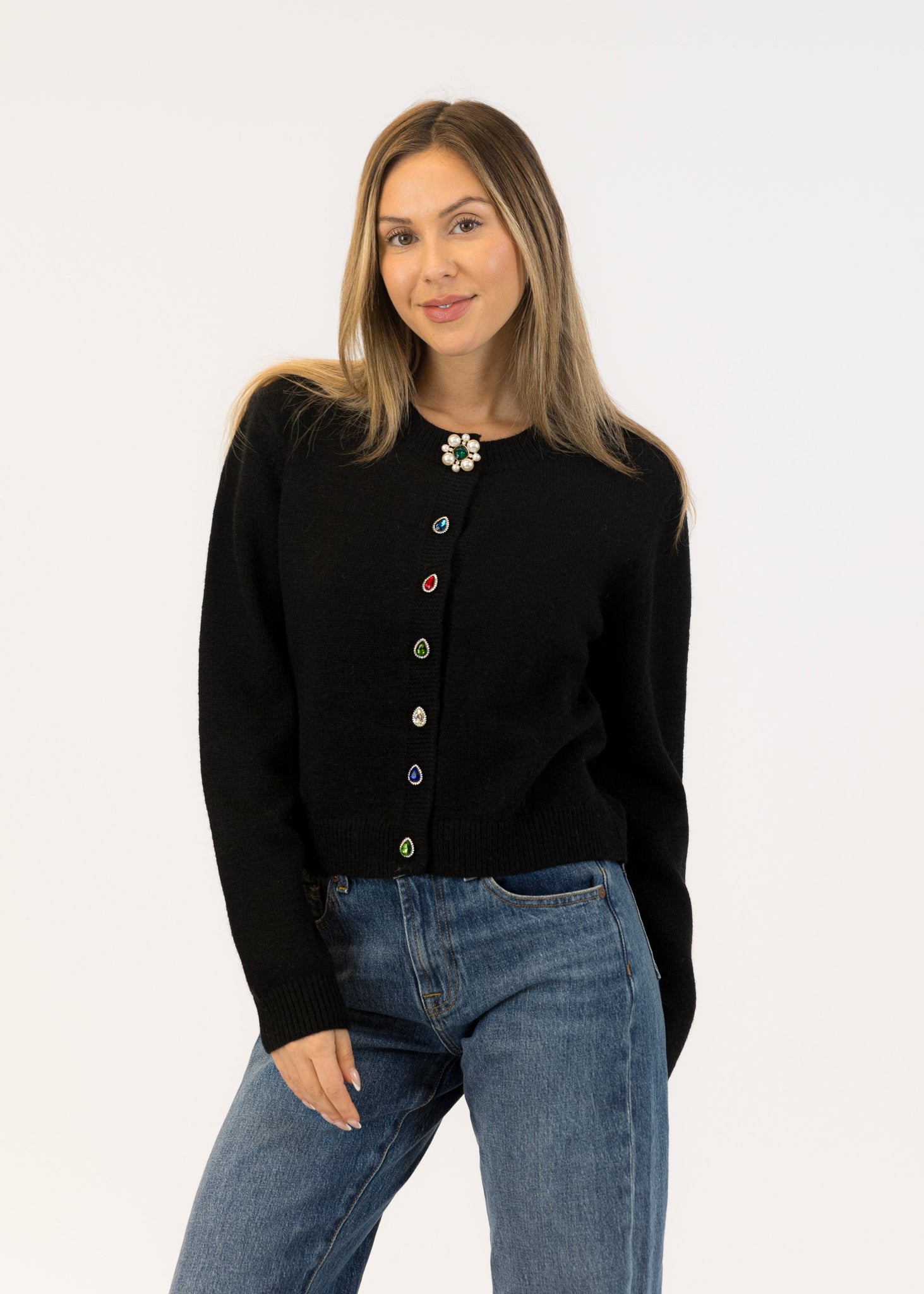 Lyla + Luxe Jude Crystal Cardigan - Black