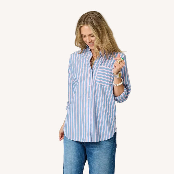 Kerri Rosenthal Mia Ruffle Stripe Shirt