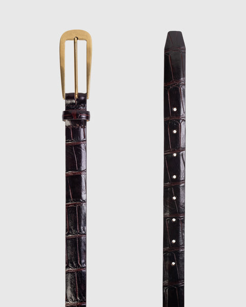 Black Suede Studio Orly Belt - Brown Croc/ Gold