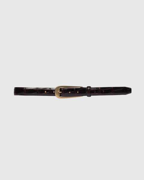 Black Suede Studio Orly Belt - Brown Croc/ Gold