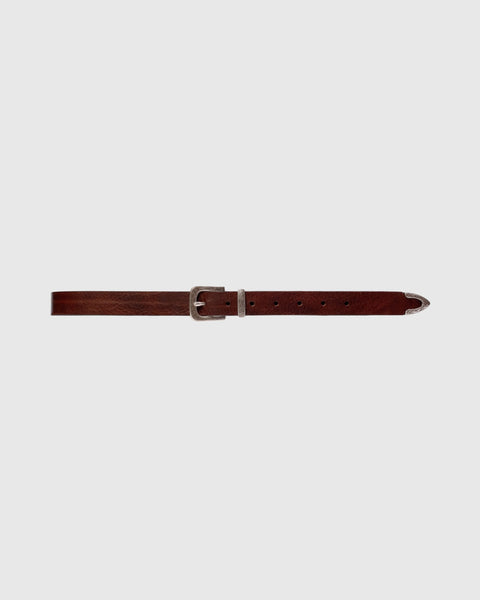 Black Suede Studio Rodeo Belt - Brown Leather/ Silver