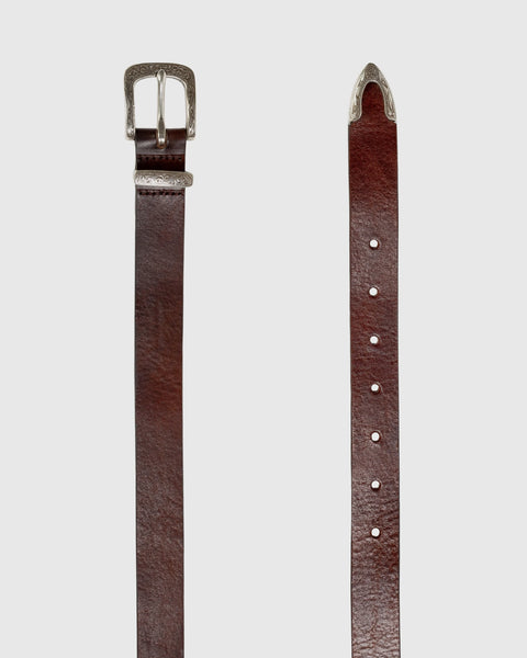 Black Suede Studio Rodeo Belt - Brown Leather/ Silver