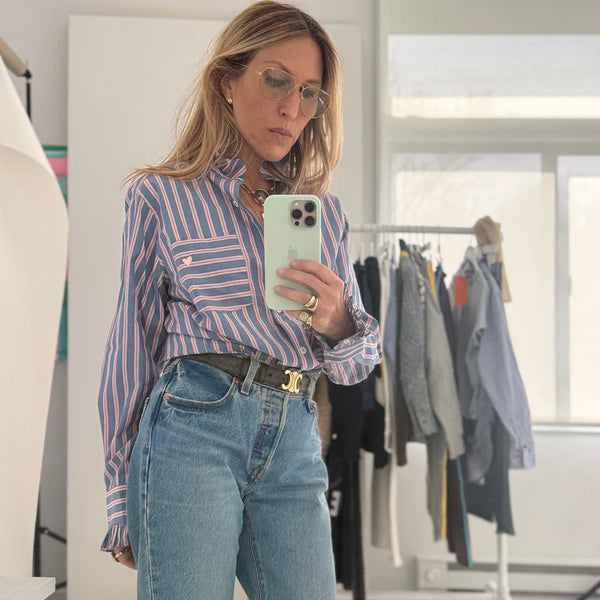 Kerri Rosenthal Mia Ruffle Stripe Shirt