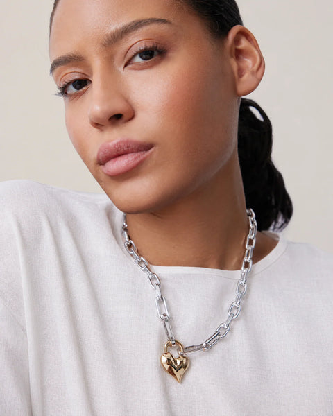 Jenny Bird Padlock Heart Pendant Necklace - Two-Tone