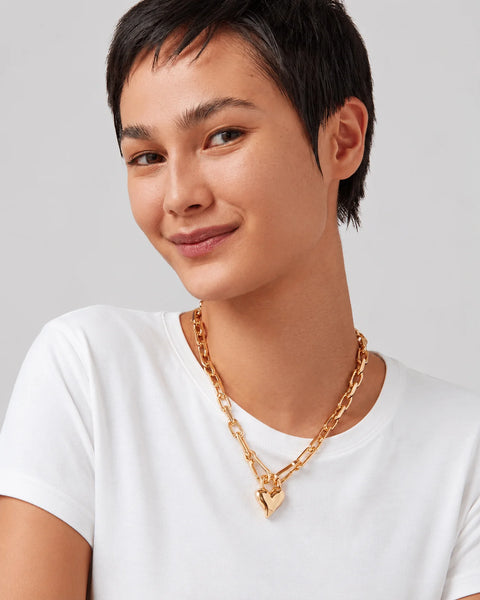 Jenny Bird Padlock Heart Pendant Necklace - Gold