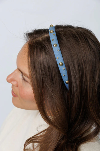 LimLim Gold Stud Hairband Denim