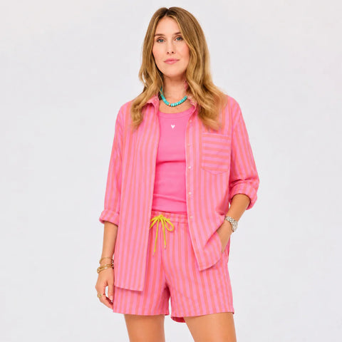 Kerri Rosenthal Mia Stripe Shirt - Palm Pink