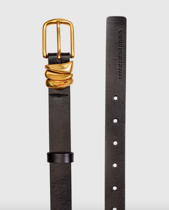 Boyfriend Belt- Black Leather/Gold