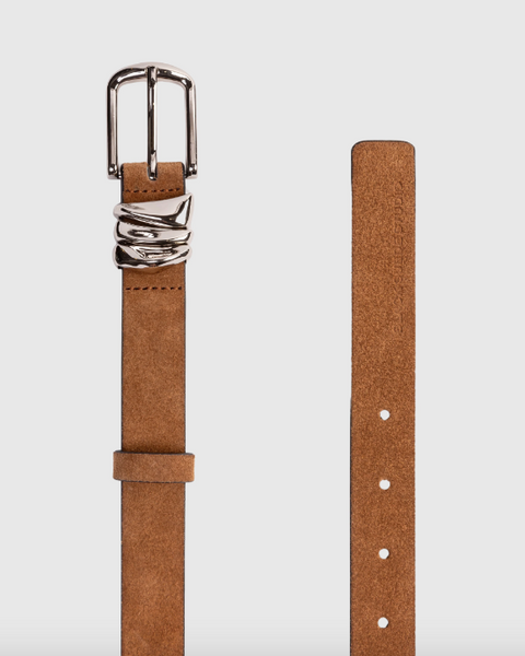Boyfriend Belt- Tobacco Suede/Silver