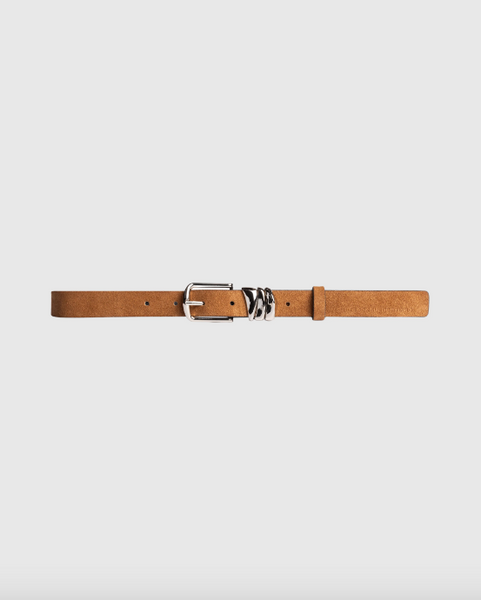 Boyfriend Belt- Tobacco Suede/Silver