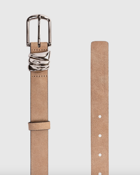 Boyfriend Belt- Sand Suede/Silver
