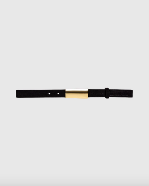 City Belt with Rectangular Buckle- Black Suede/Gold