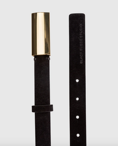 City Belt with Rectangular Buckle- Black Suede/Gold