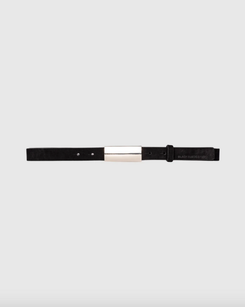 City Belt with Rectangular Buckle- Black Suede/Silver