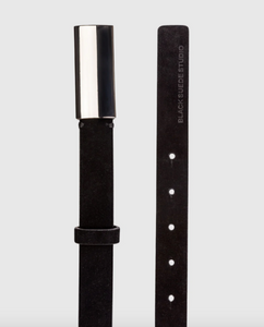 City Belt with Rectangular Buckle- Black Suede/Silver