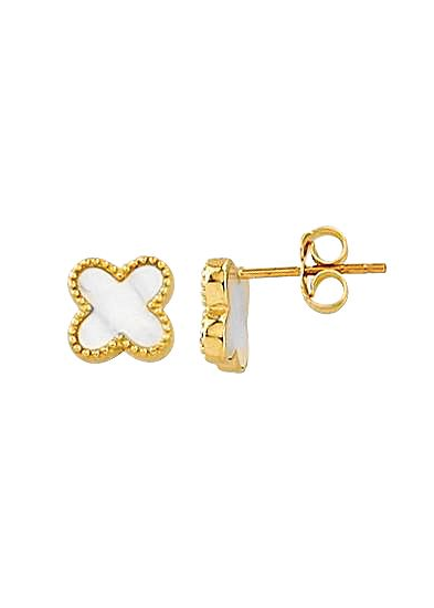 10k Yellow Gold/White Gold Mother-of-Pearl Clover Stud Earrings