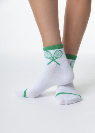 White & Green Tennis Racquet Socks