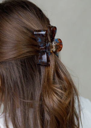 Brown & Blue Bow Hair Clip