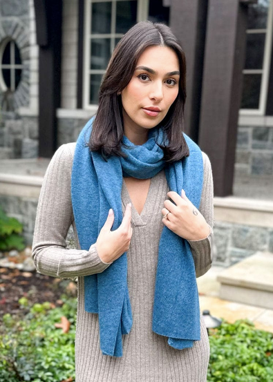 White + Warren Cashmere Travel Wrap- Alpine Blue Heather
