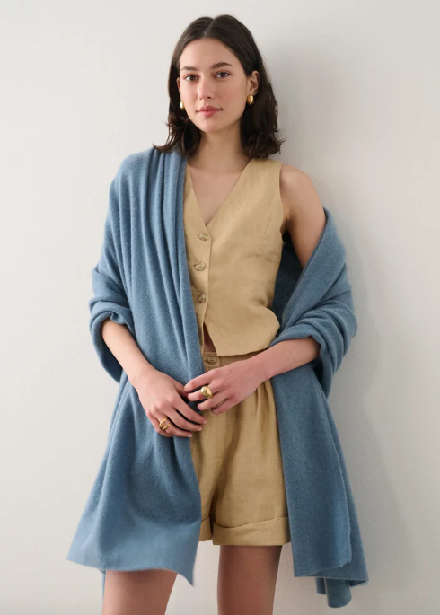 White + Warren Cashmere Travel Wrap- Blue Thistle