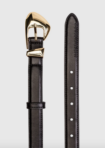Slim Arrow Belt- Black Leather/Gold