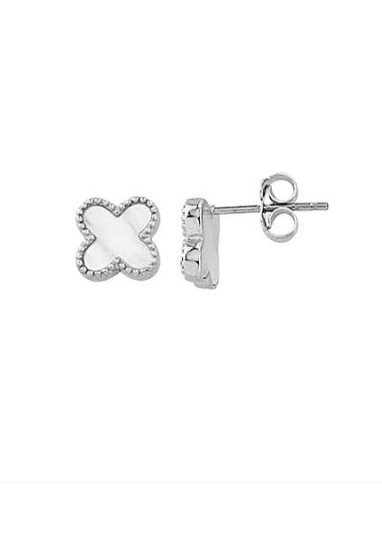 10k Yellow Gold/White Gold Mother-of-Pearl Clover Stud Earrings