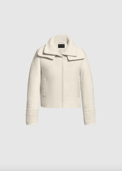 SENTALER Bouclé Alpaca Moto Jacket With Signature Double Collar - Ivory