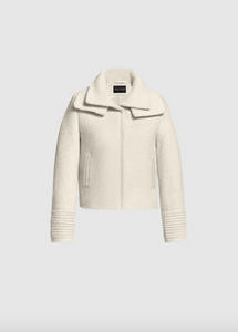SENTALER Bouclé Alpaca Moto Jacket With Signature Double Collar - Ivory