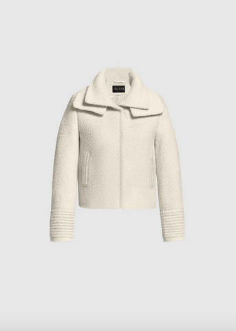 SENTALER Bouclé Alpaca Moto Jacket With Signature Double Collar - Ivory