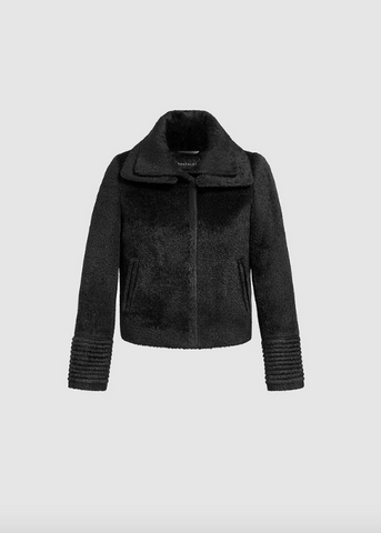SENTALER Bouclé Alpaca Moto Jacket With Signature Double Collar - Black