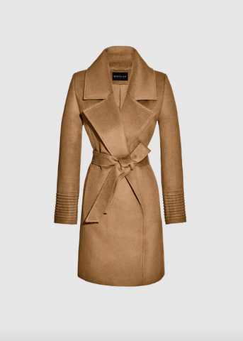 SENTALER Baby Alpaca Mid Length Large Notched Collar Wrap Coat - Dark Camel