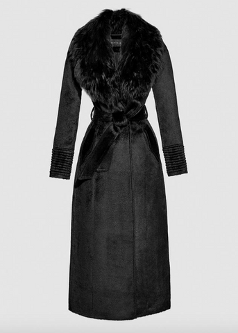 PRE-ORDER SENTALER Suri Alpaca Maxi Coat with Alpaca Shearling Collar - Black