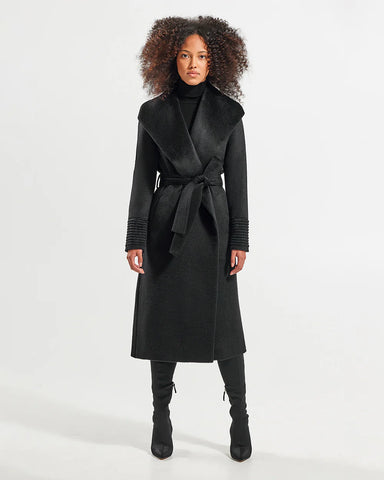 PRE-ORDER SENTALER Suri Alpaca Long Shawl Collar Wrap Coat- Black